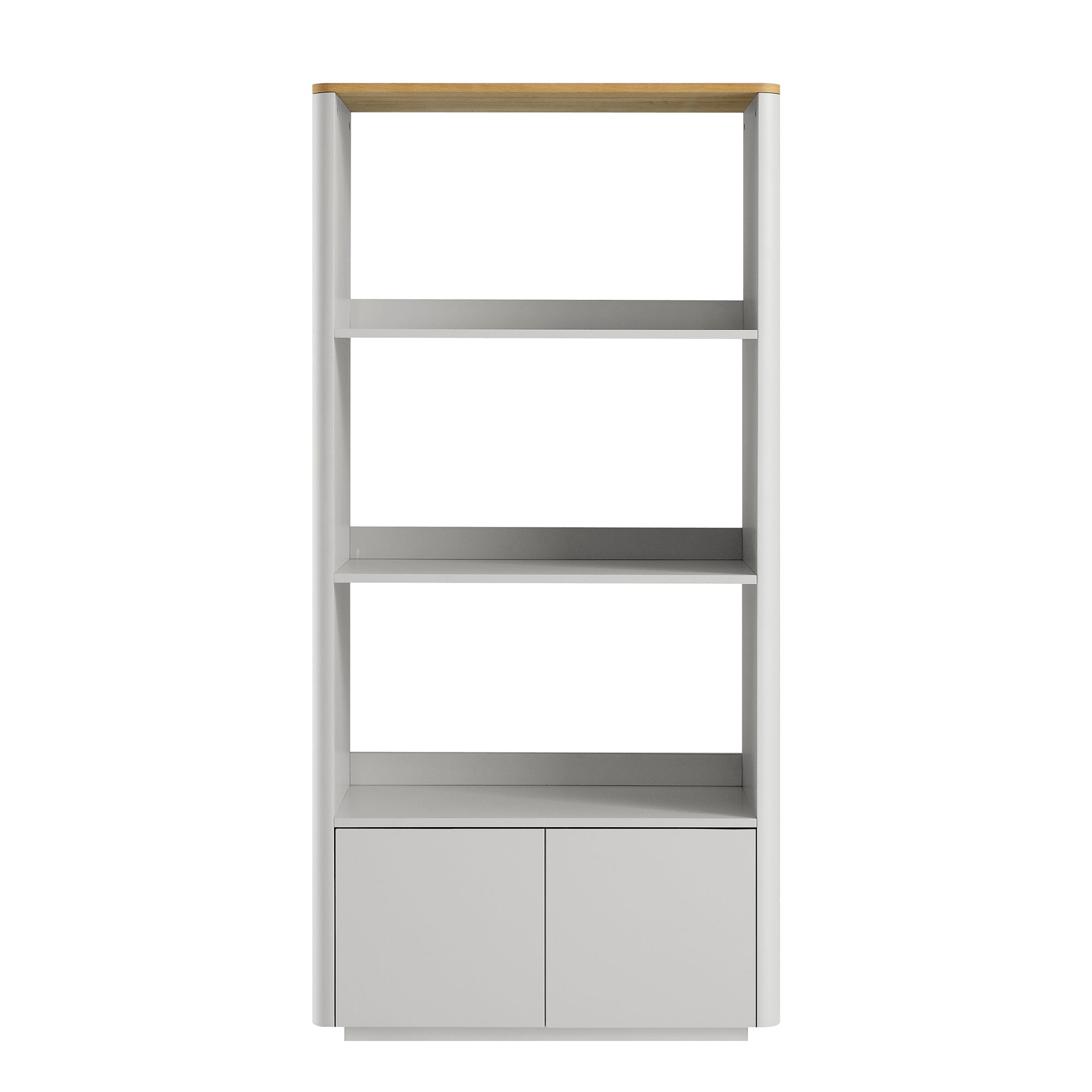 Agnes Curved Edge Bookcase, Dove Grey with Oak Top