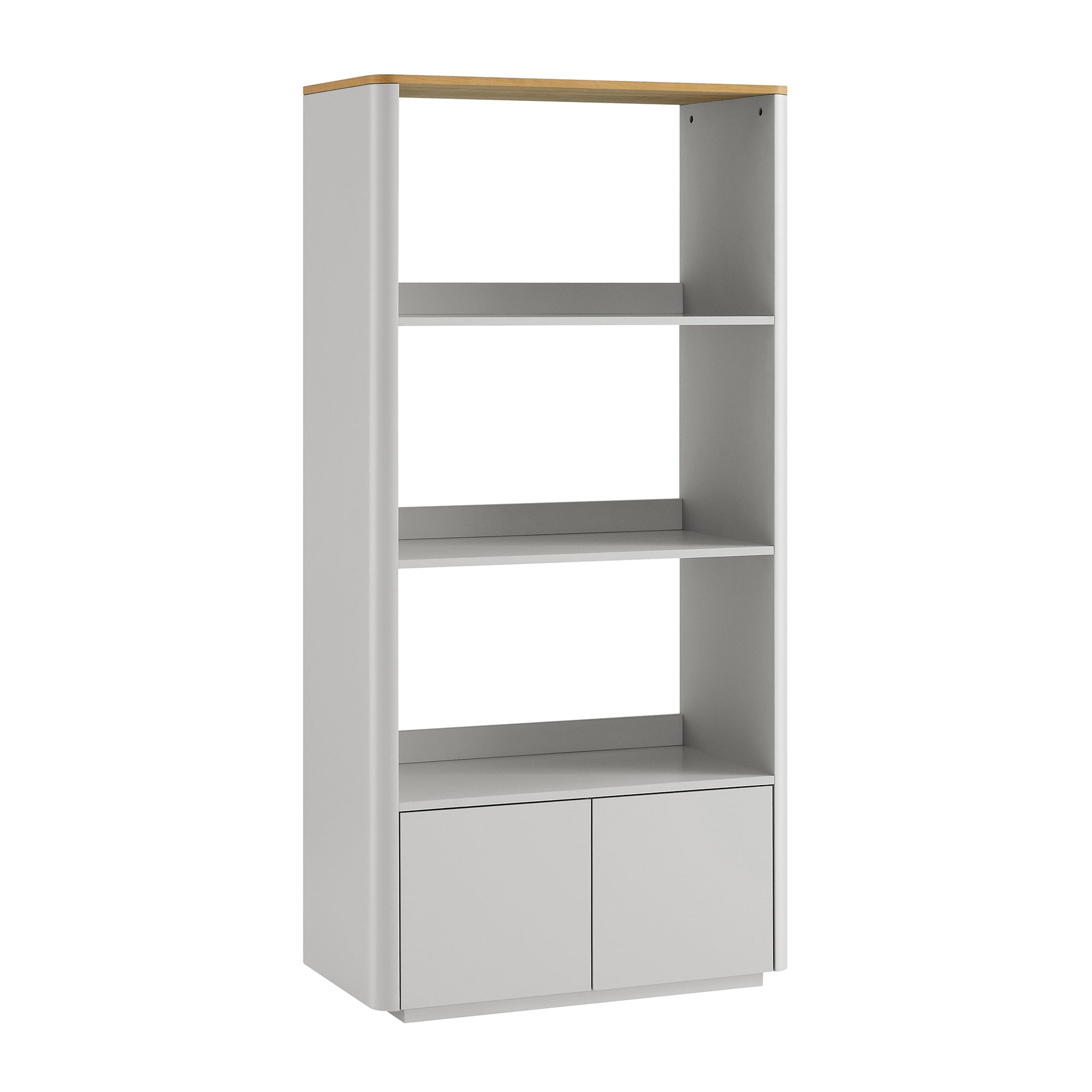 Agnes Curved Edge Bookcase, Dove Grey with Oak Top