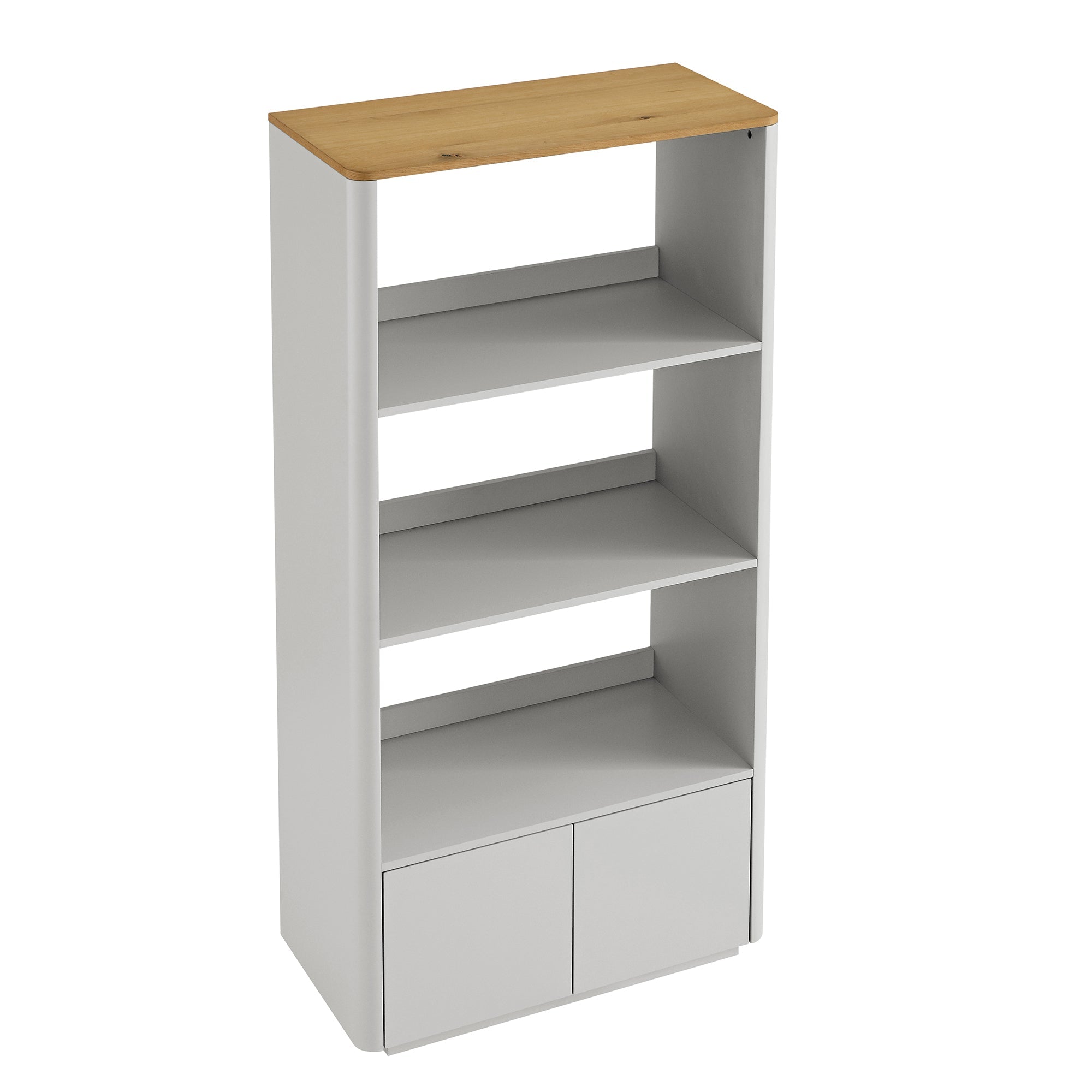 Agnes Curved Edge Bookcase, Dove Grey with Oak Top