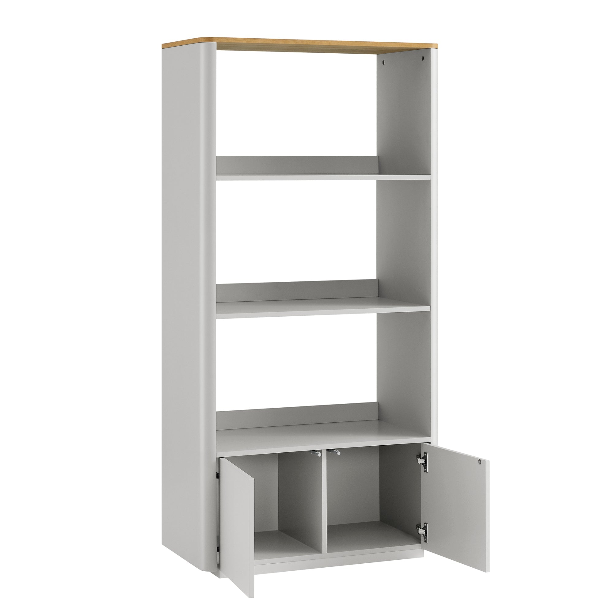 Agnes Curved Edge Bookcase, Dove Grey with Oak Top