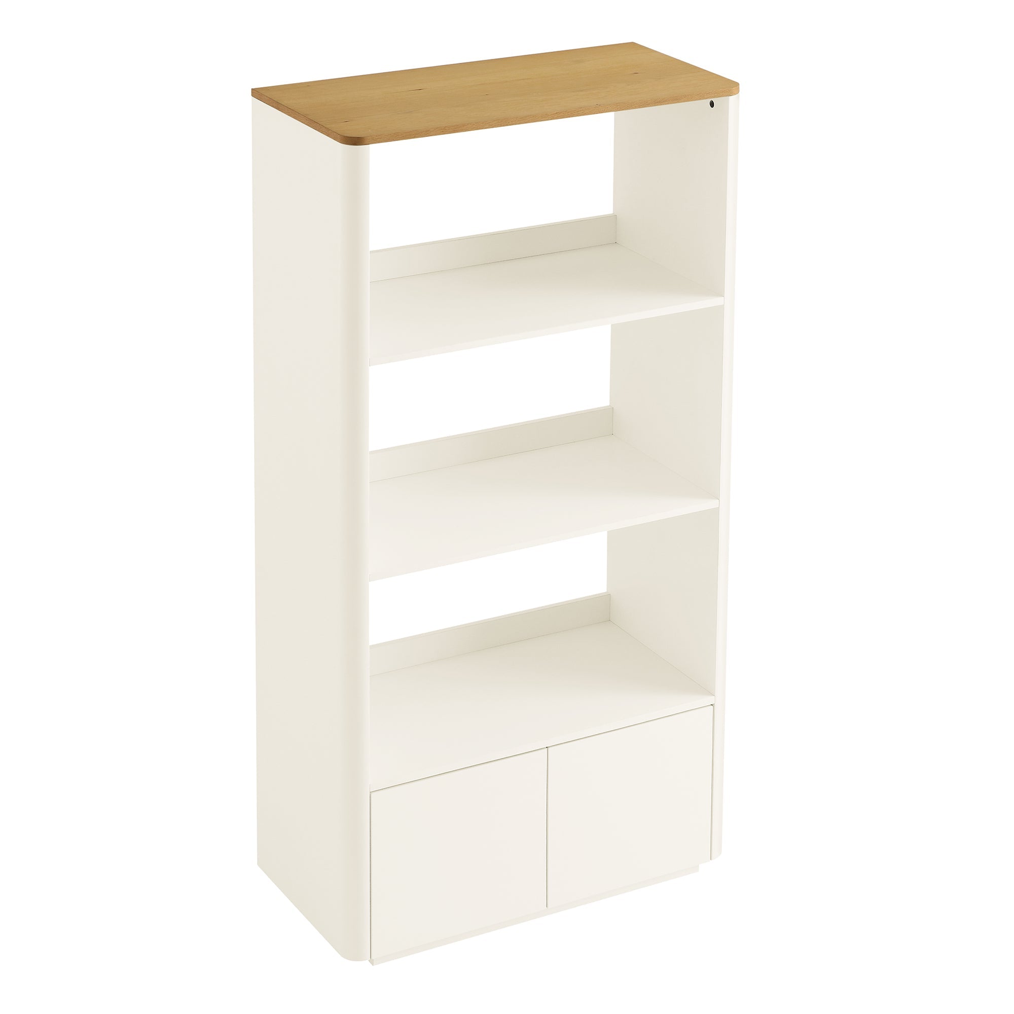 Agnes Curved Edge Bookcase, Off White with Oak Top