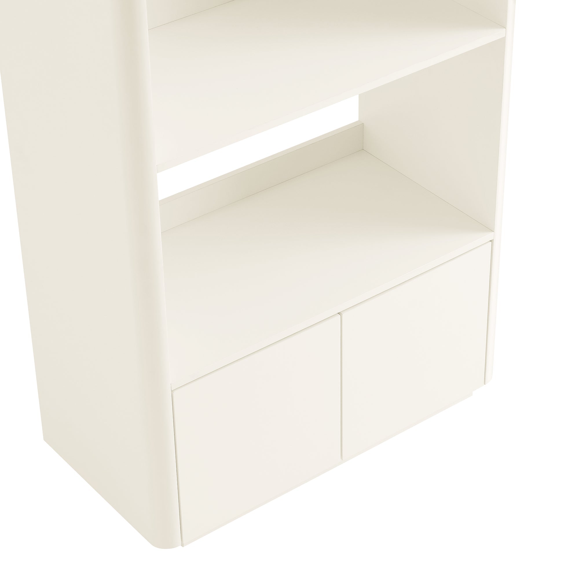 Agnes Curved Edge Bookcase, Off White with Oak Top