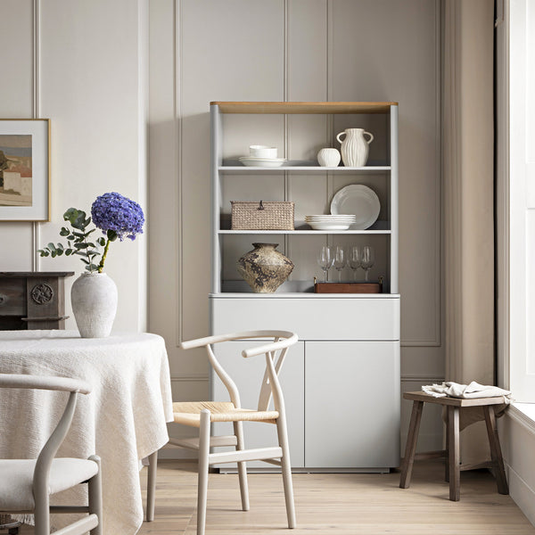 Agnes Curved Edge Dresser, Dove Grey with Oak Top