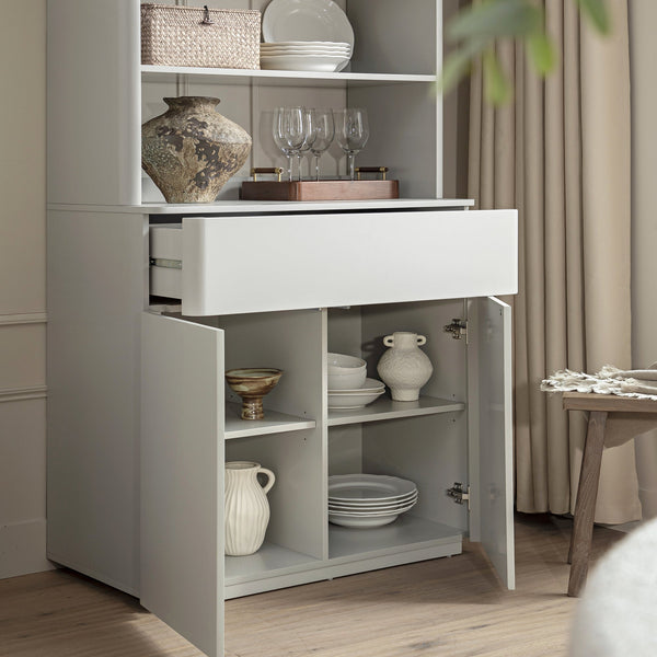 Agnes Curved Edge Dresser, Dove Grey with Oak Top