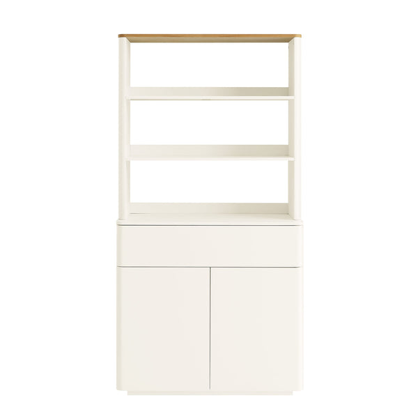 Agnes Curved Edge Dresser, Off White with Oak Top