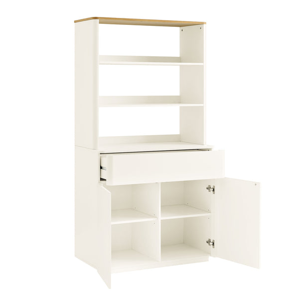 Agnes Curved Edge Dresser, Off White with Oak Top