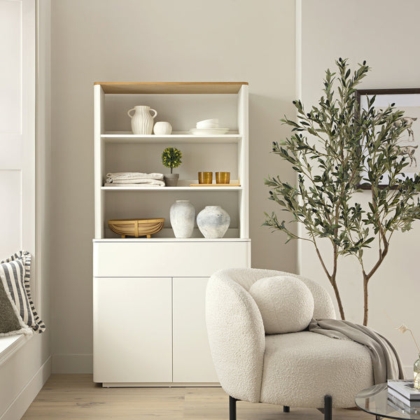 Agnes Curved Edge Dresser, Off White with Oak Top