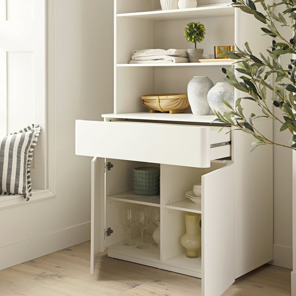 Agnes Curved Edge Dresser, Off White with Oak Top