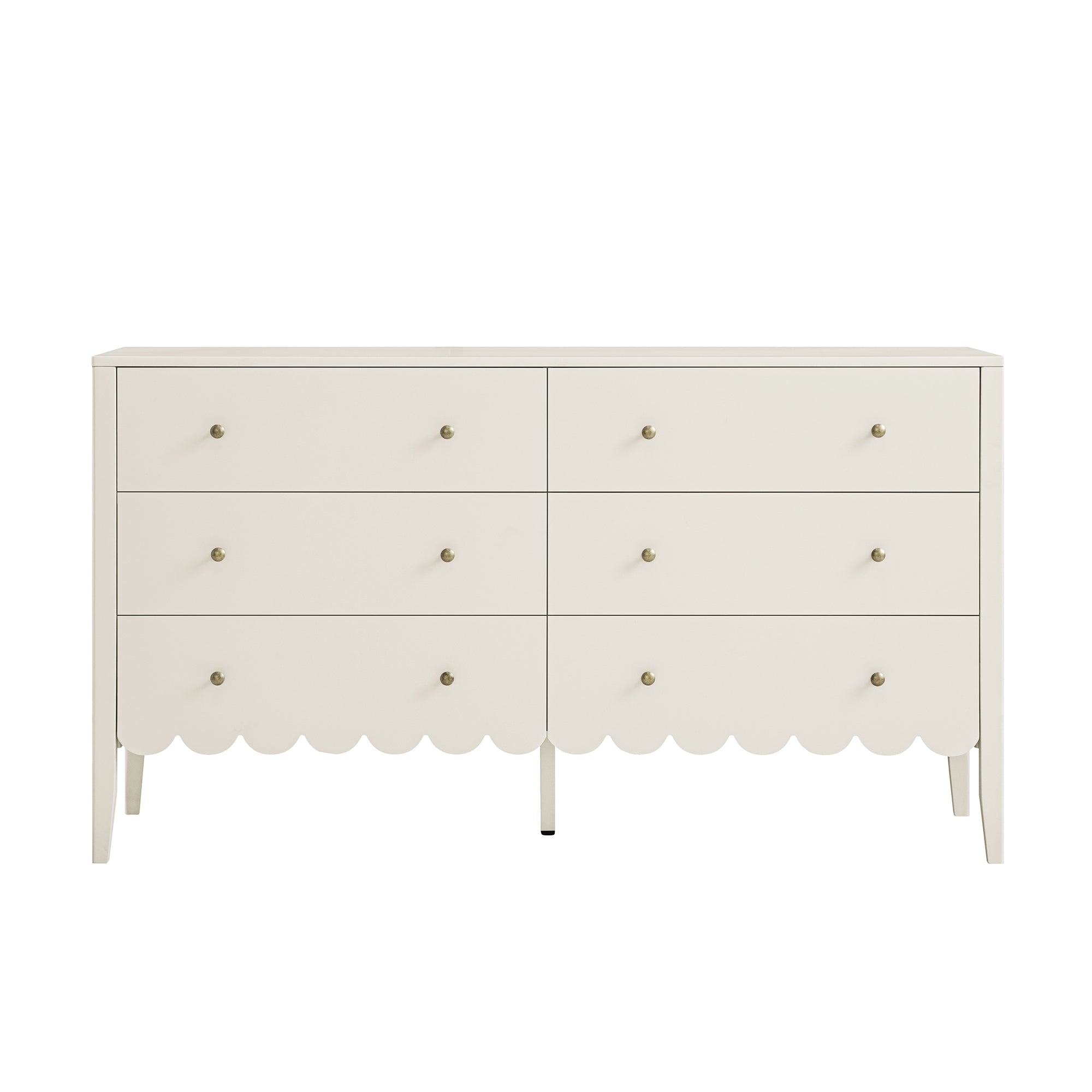 Henley Scalloped Edge 6 Drawer Wide Dresser, Light Sand