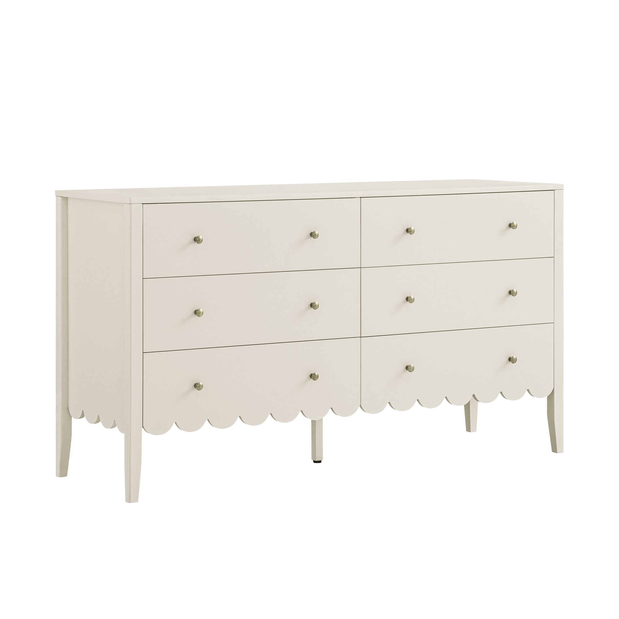 Henley Scalloped Edge 6 Drawer Wide Dresser, Light Sand