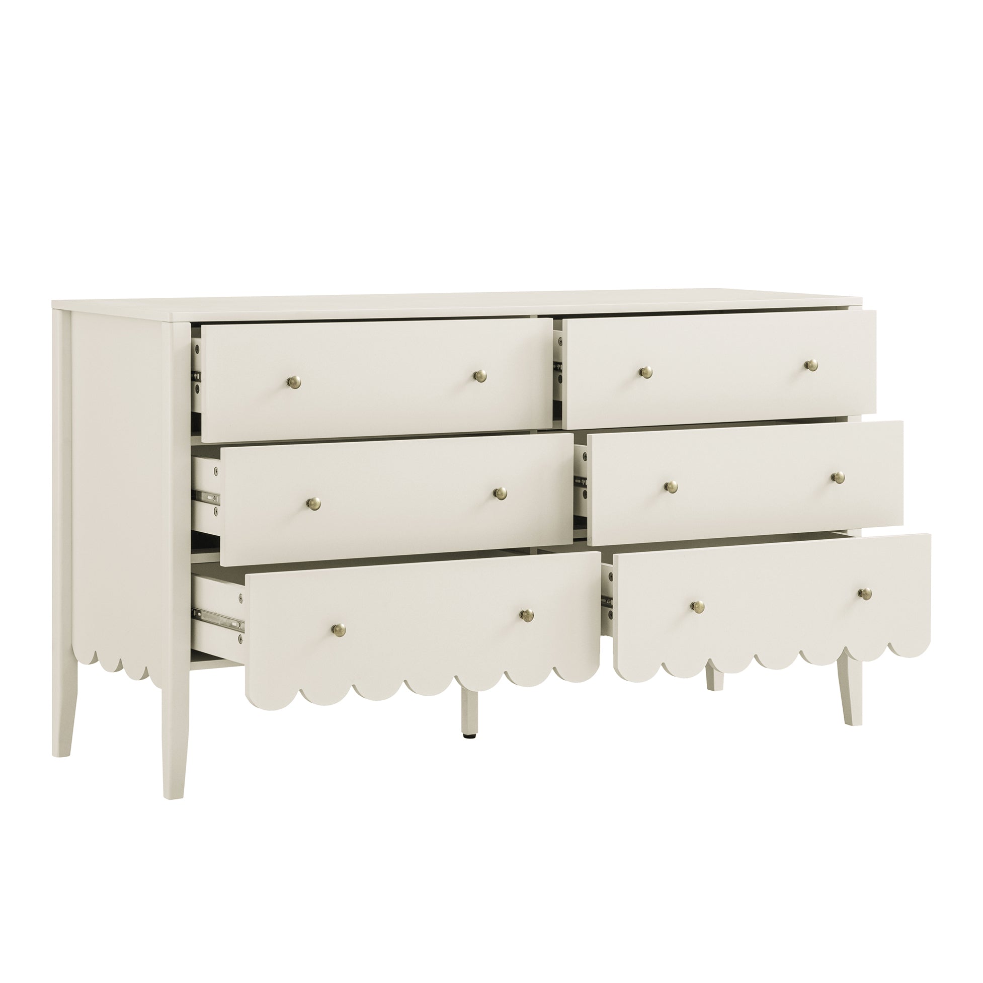 Henley Scalloped Edge 6 Drawer Wide Dresser, Light Sand