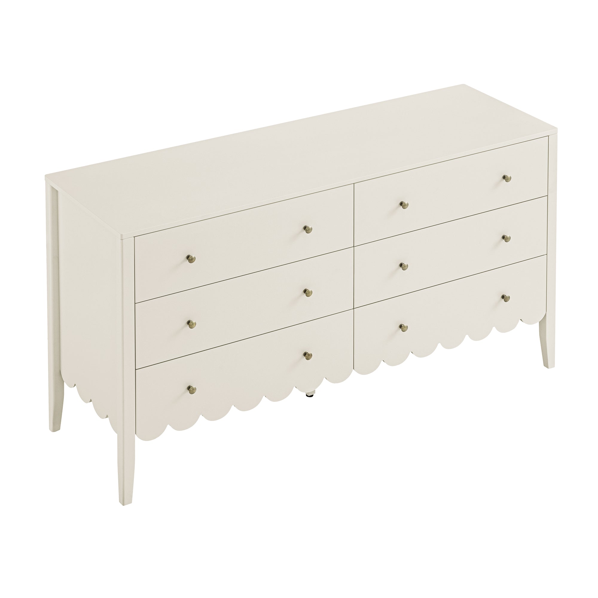 Henley Scalloped Edge 6 Drawer Wide Dresser, Light Sand