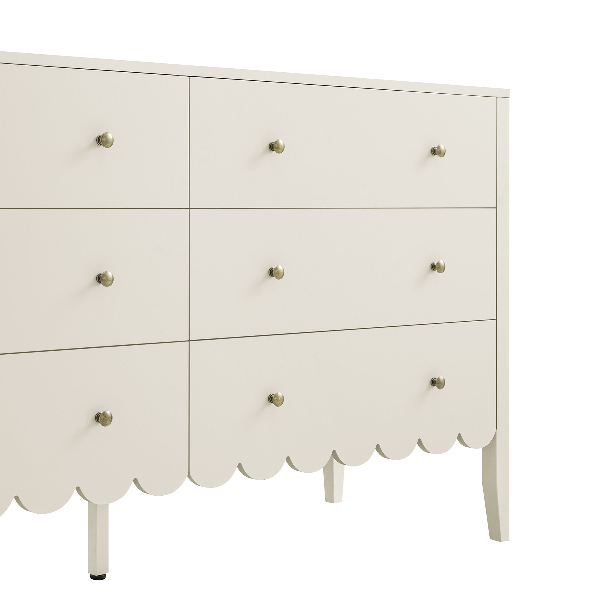 Henley Scalloped Edge 6 Drawer Wide Dresser, Light Sand