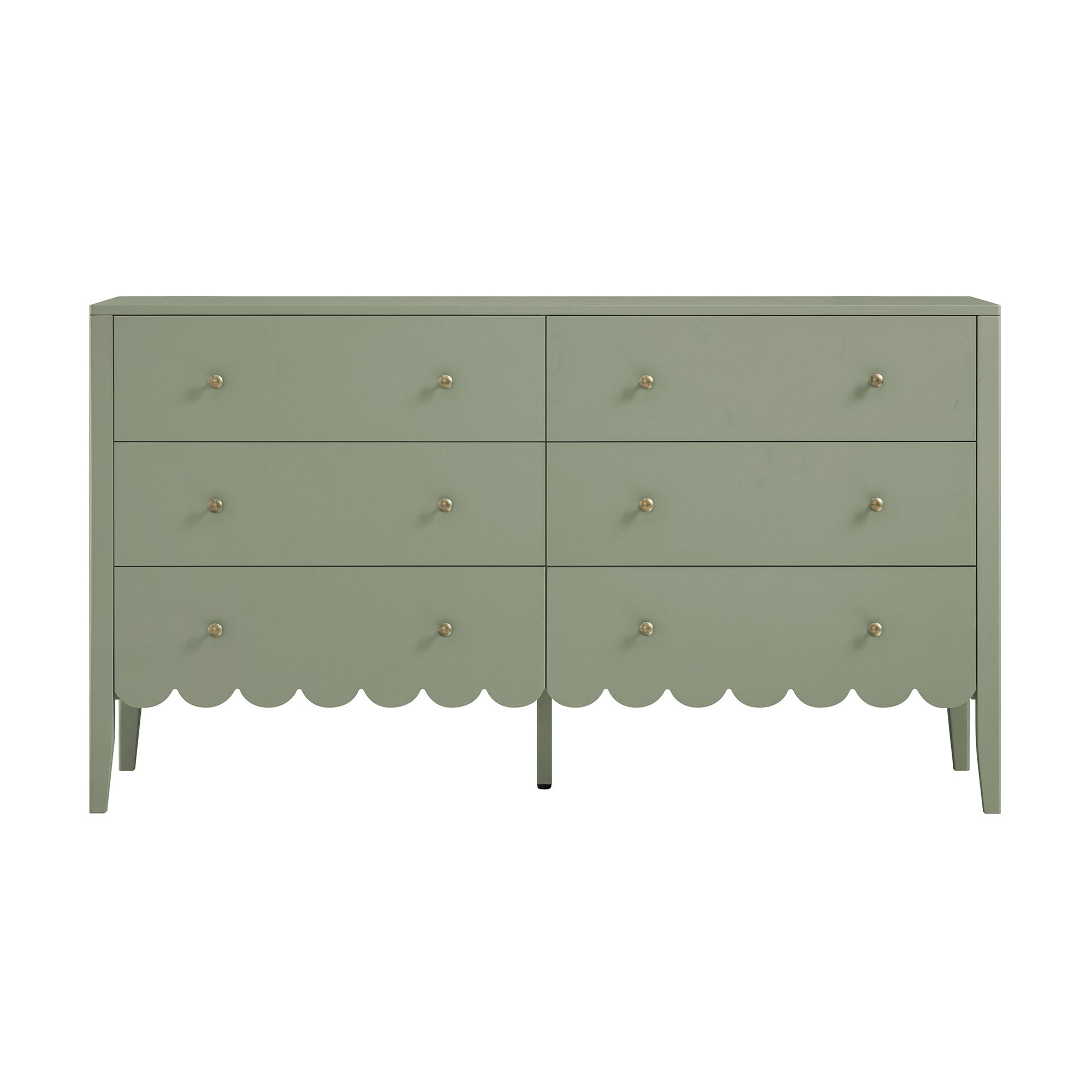 Henley Scalloped Edge 6 Drawer Wide Dresser, Sage Green