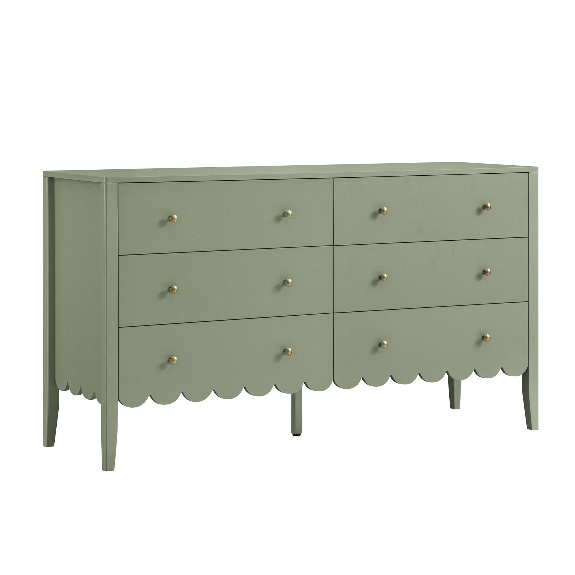 Henley Scalloped Edge 6 Drawer Wide Dresser, Sage Green