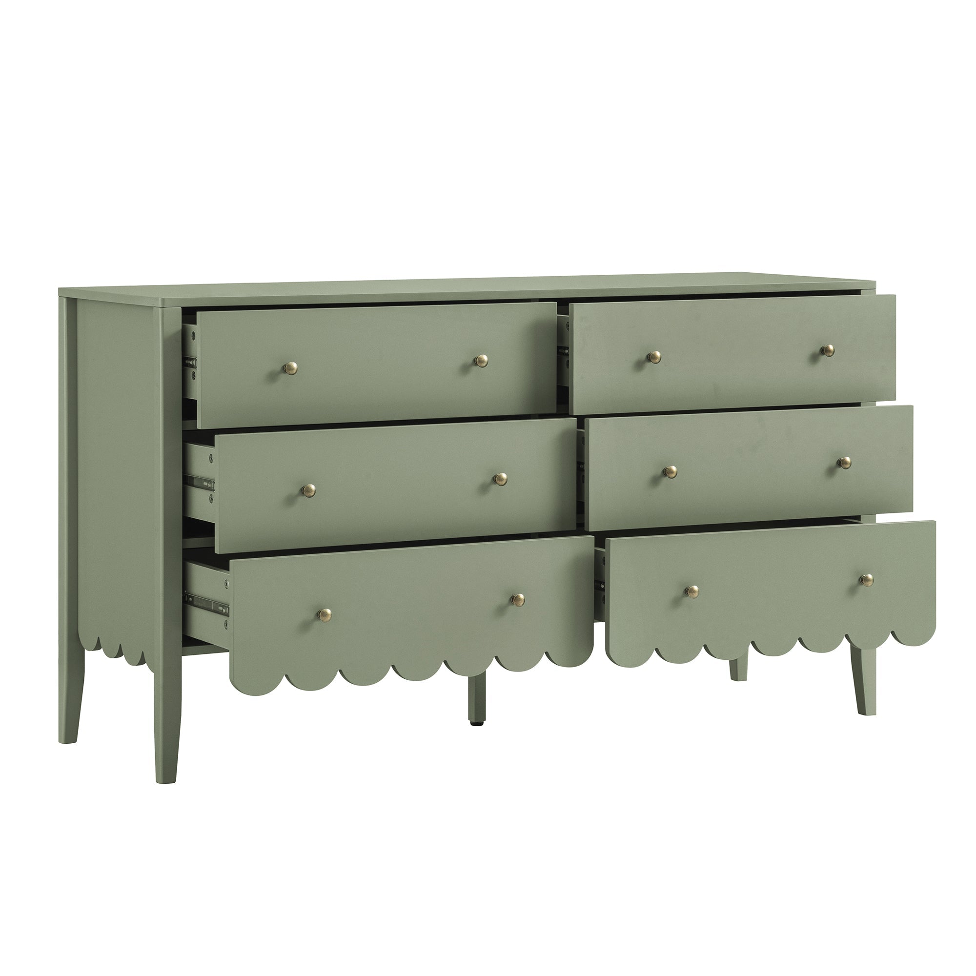 Henley Scalloped Edge 6 Drawer Wide Dresser, Sage Green