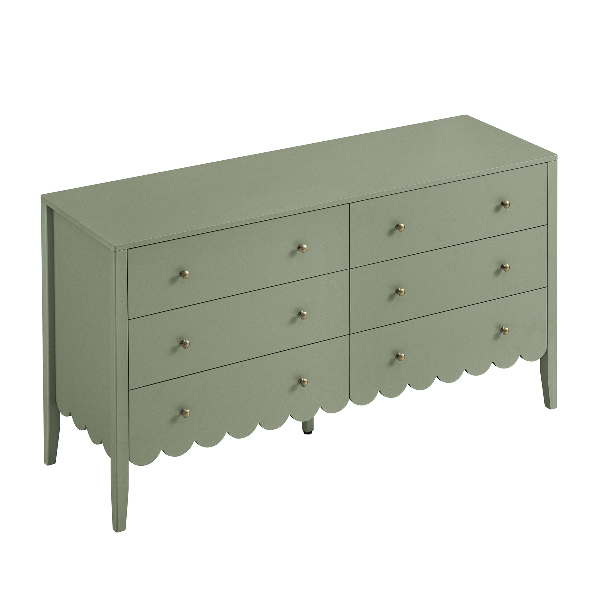 Henley Scalloped Edge 6 Drawer Wide Dresser, Sage Green