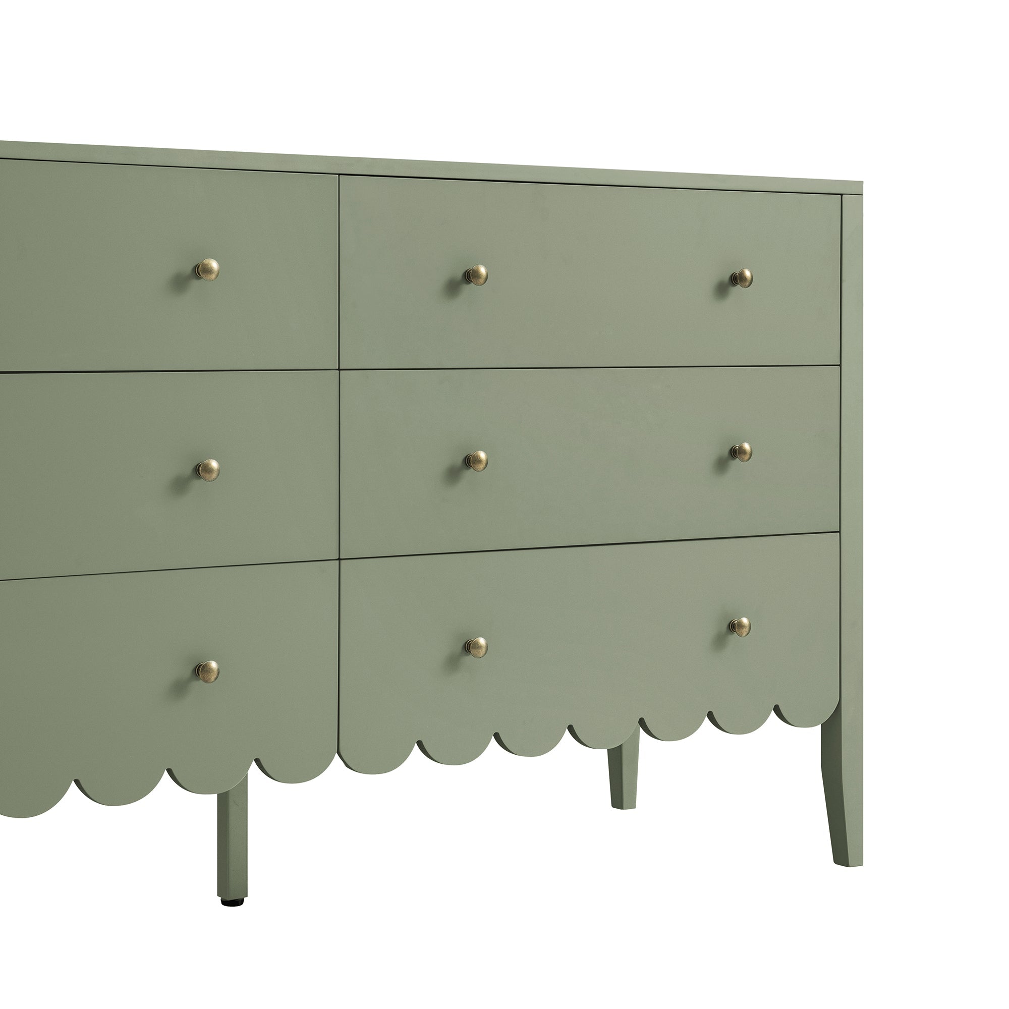 Henley Scalloped Edge 6 Drawer Wide Dresser, Sage Green