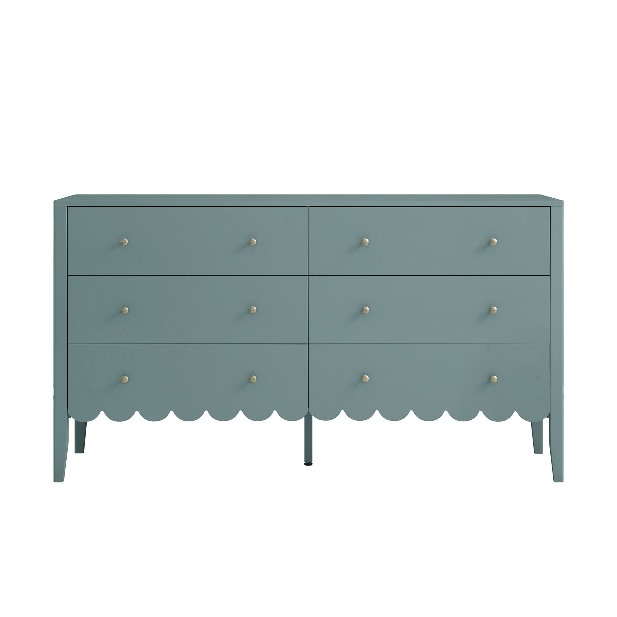 Henley Scalloped Edge 6 Drawer Wide Dresser, Blue Spruce