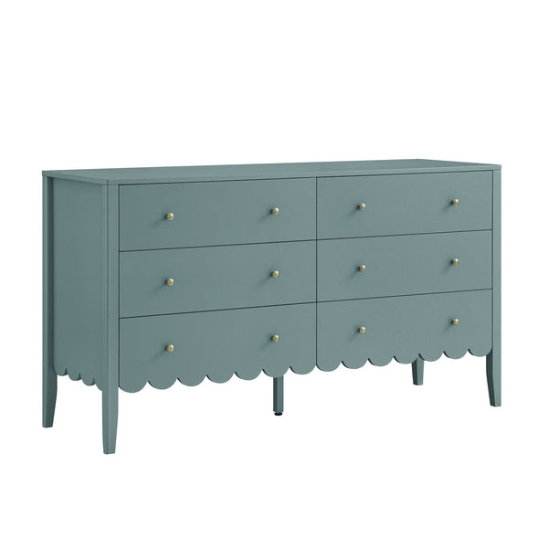 Henley Scalloped Edge 6 Drawer Wide Dresser, Blue Spruce