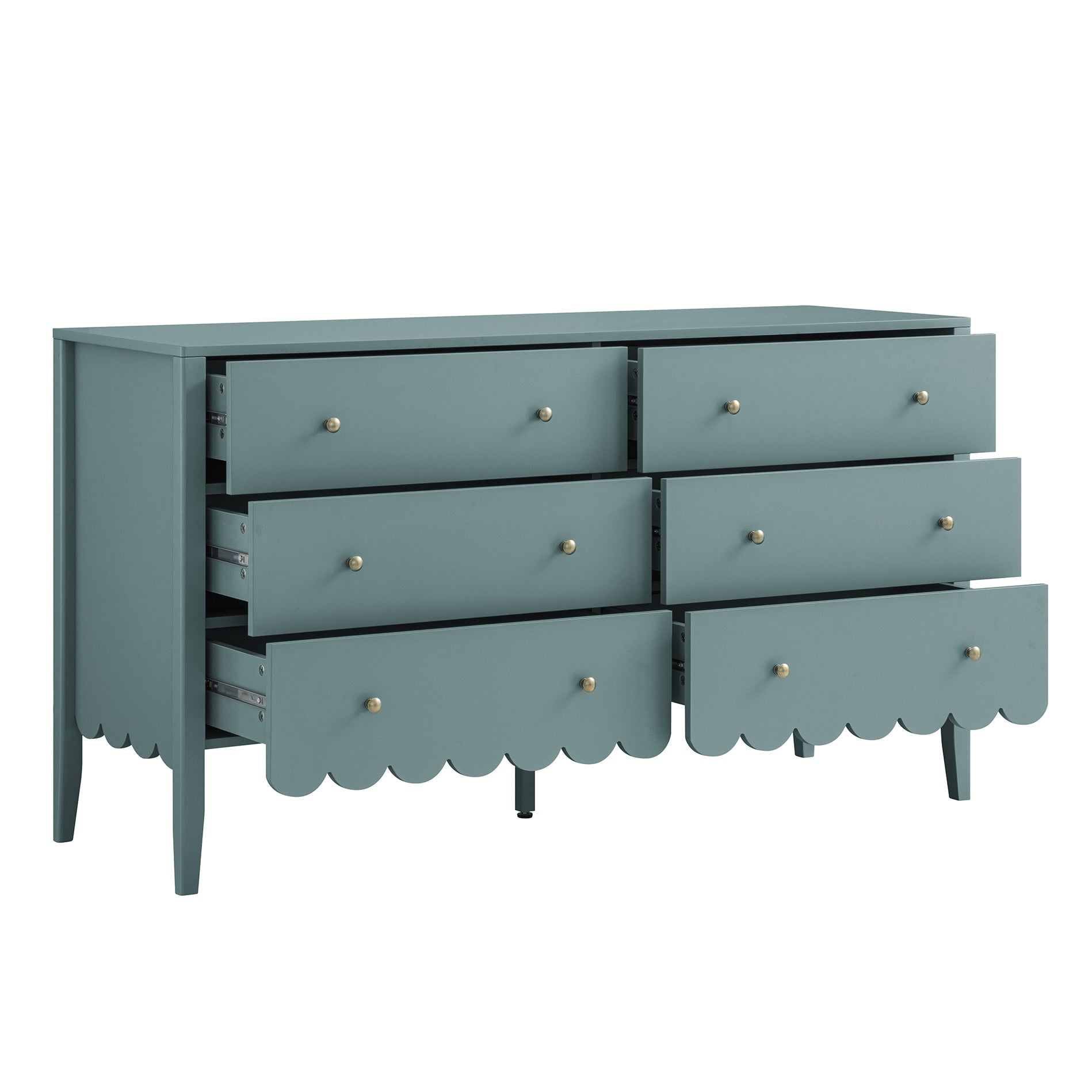 Henley Scalloped Edge 6 Drawer Wide Dresser, Blue Spruce