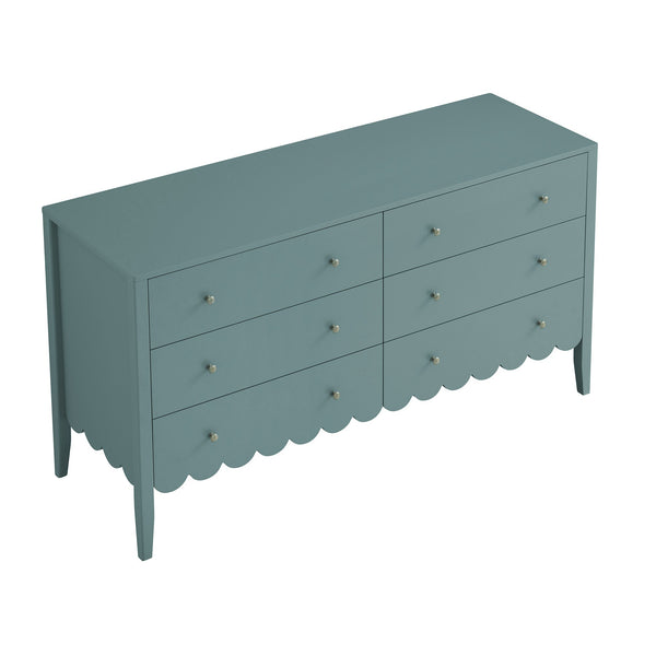 Henley Scalloped Edge 6 Drawer Wide Dresser, Blue Spruce