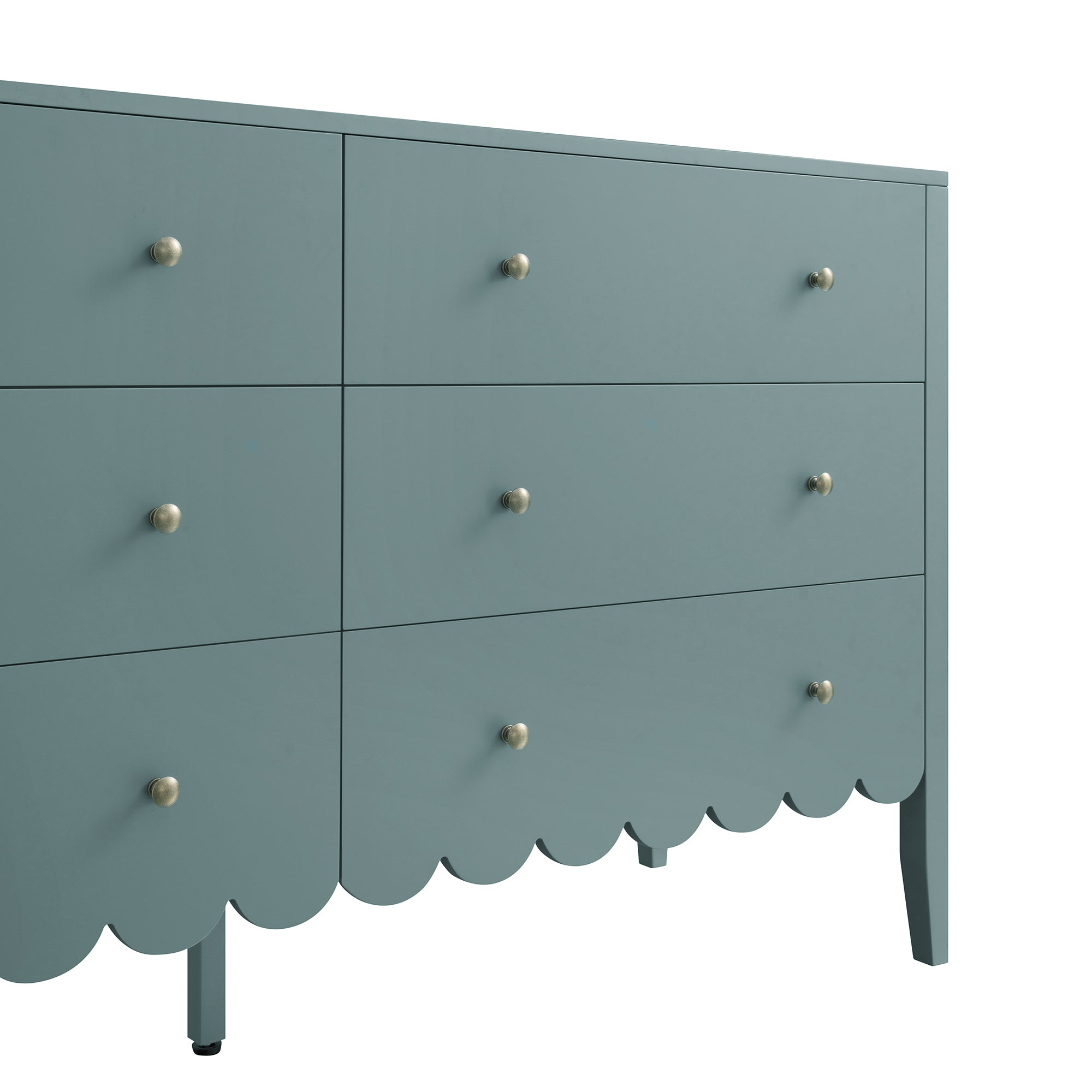 Henley Scalloped Edge 6 Drawer Wide Dresser, Blue Spruce