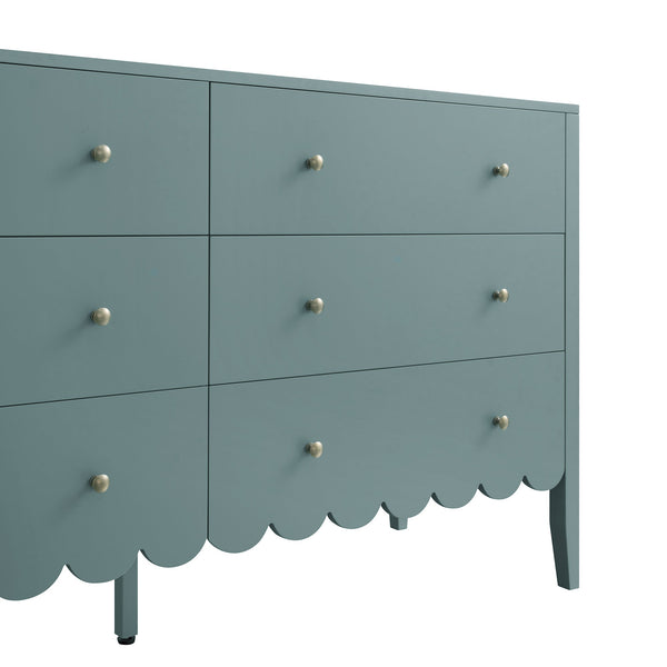 Henley Scalloped Edge 6 Drawer Wide Dresser, Blue Spruce