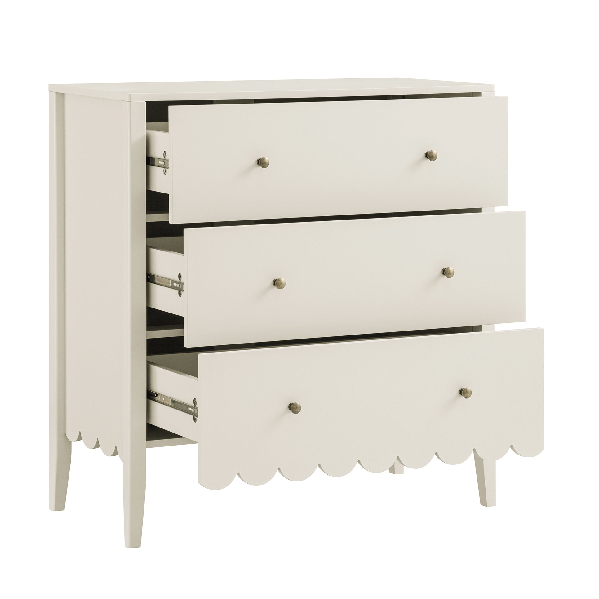 Henley Scalloped Edge 3 Drawer Dresser, Light Sand