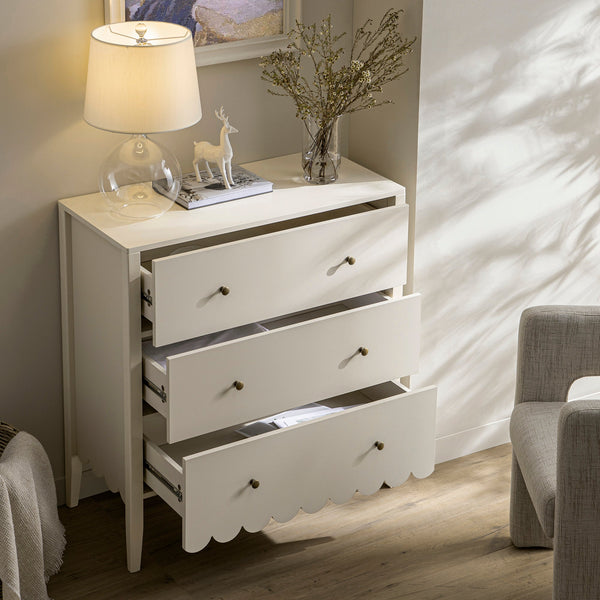 Henley Scalloped Edge 3 Drawer Dresser, Light Sand