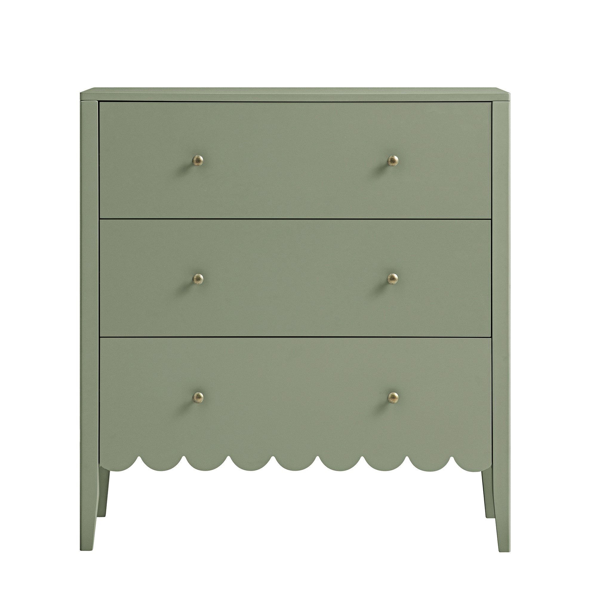 Henley Scalloped Edge 3 Drawer Dresser, Sage Green