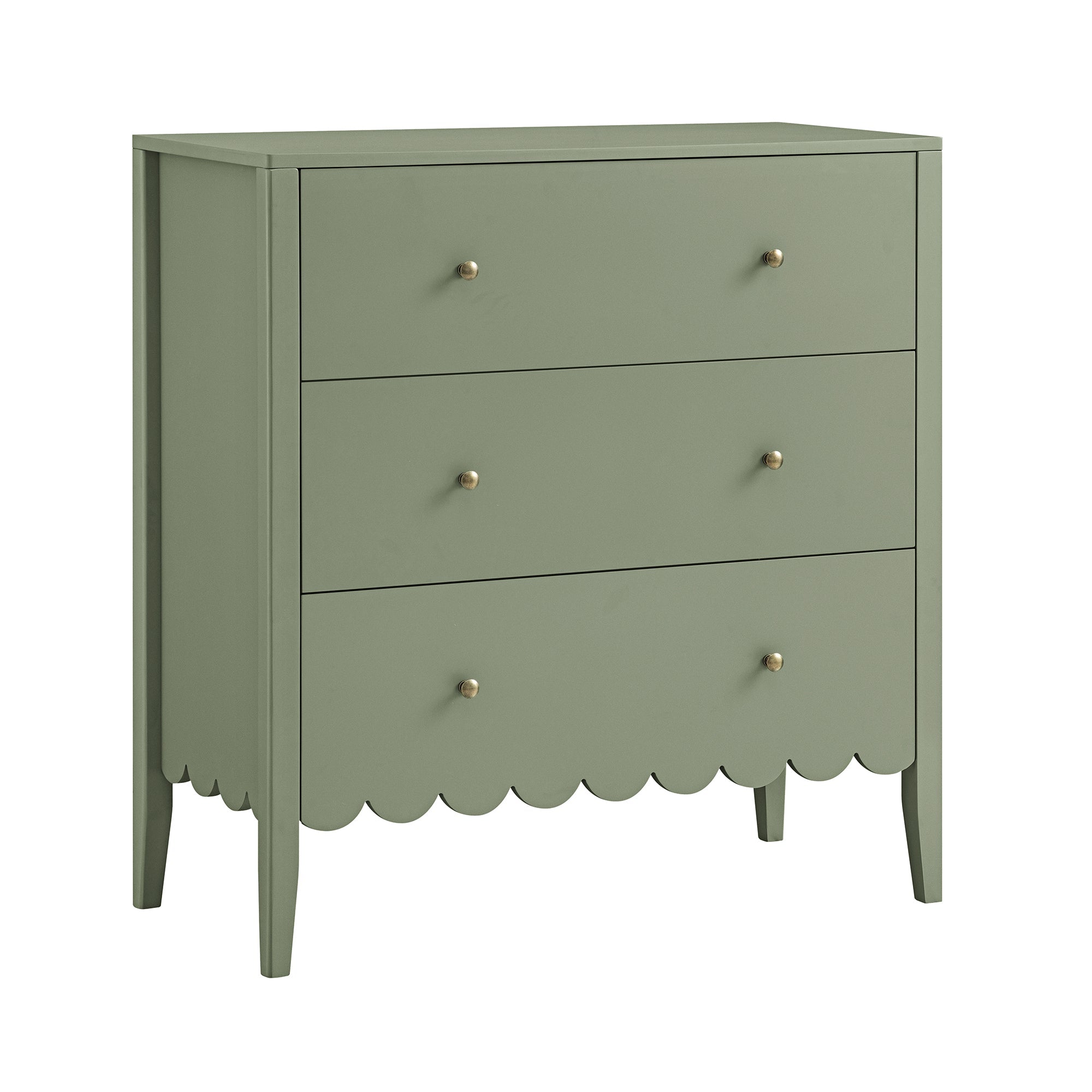 Henley Scalloped Edge 3 Drawer Dresser, Sage Green