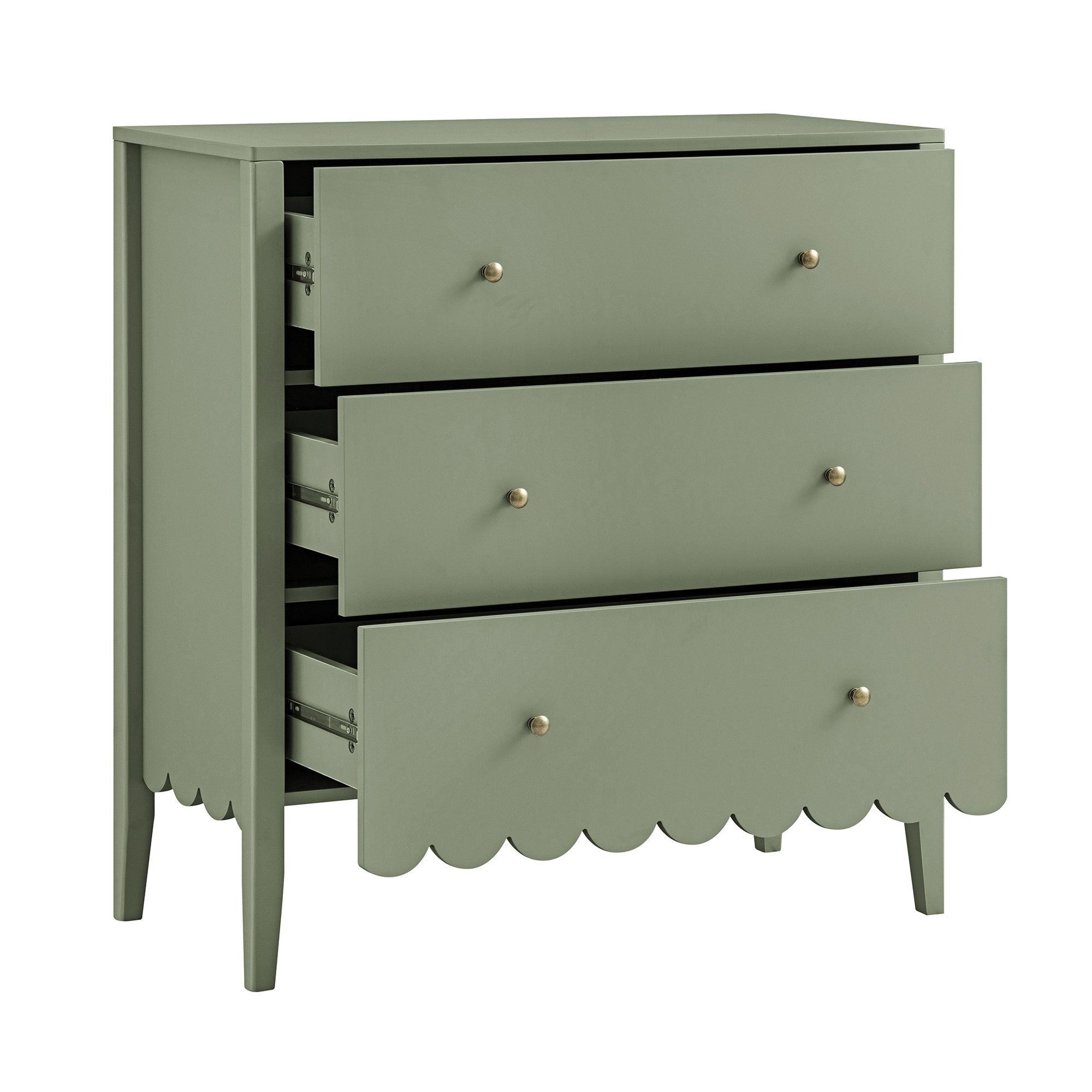 Henley Scalloped Edge 3 Drawer Dresser, Sage Green