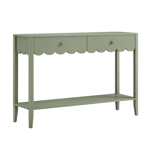 Henley Scalloped Edge Console Table, Sage Green