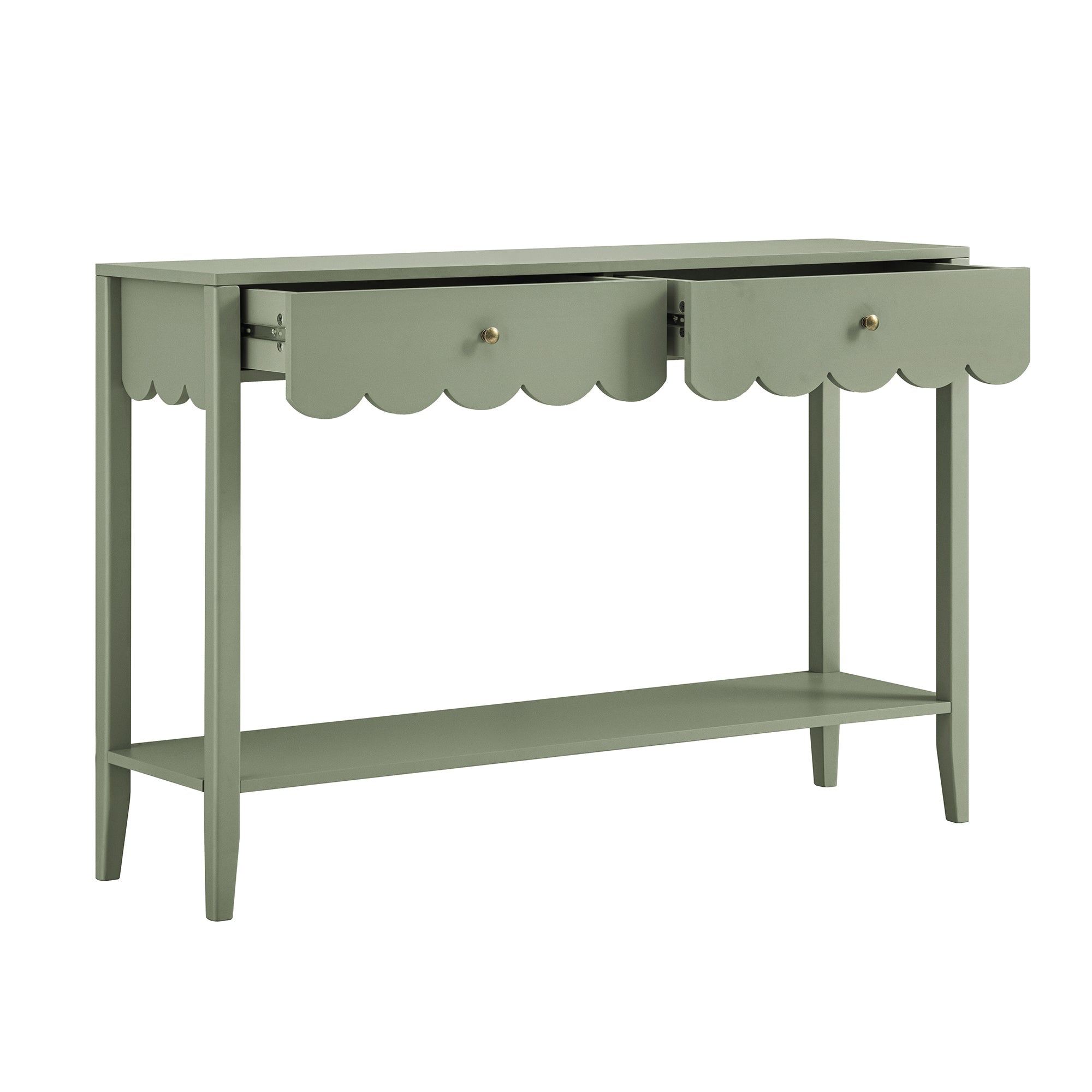 Henley Scalloped Edge Console Table, Sage Green