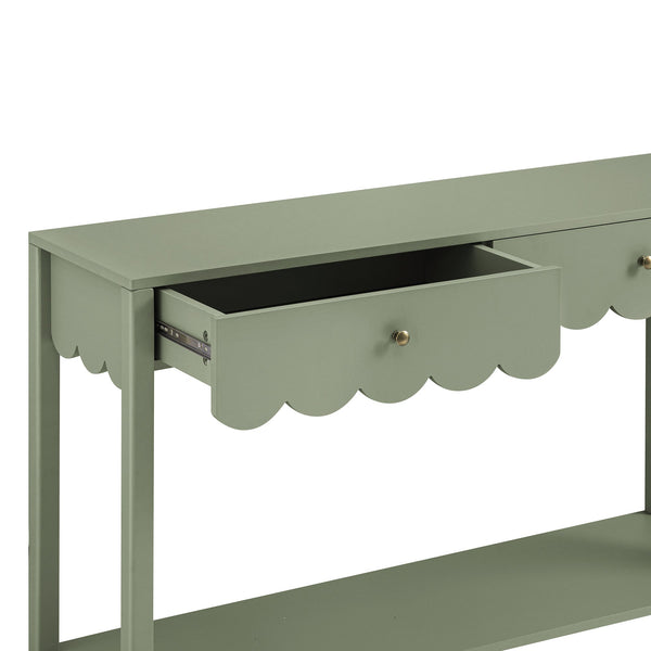 Henley Scalloped Edge Console Table, Sage Green