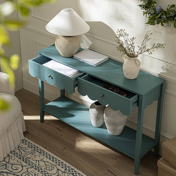 Henley Scalloped Edge Console Table, Blue Spruce