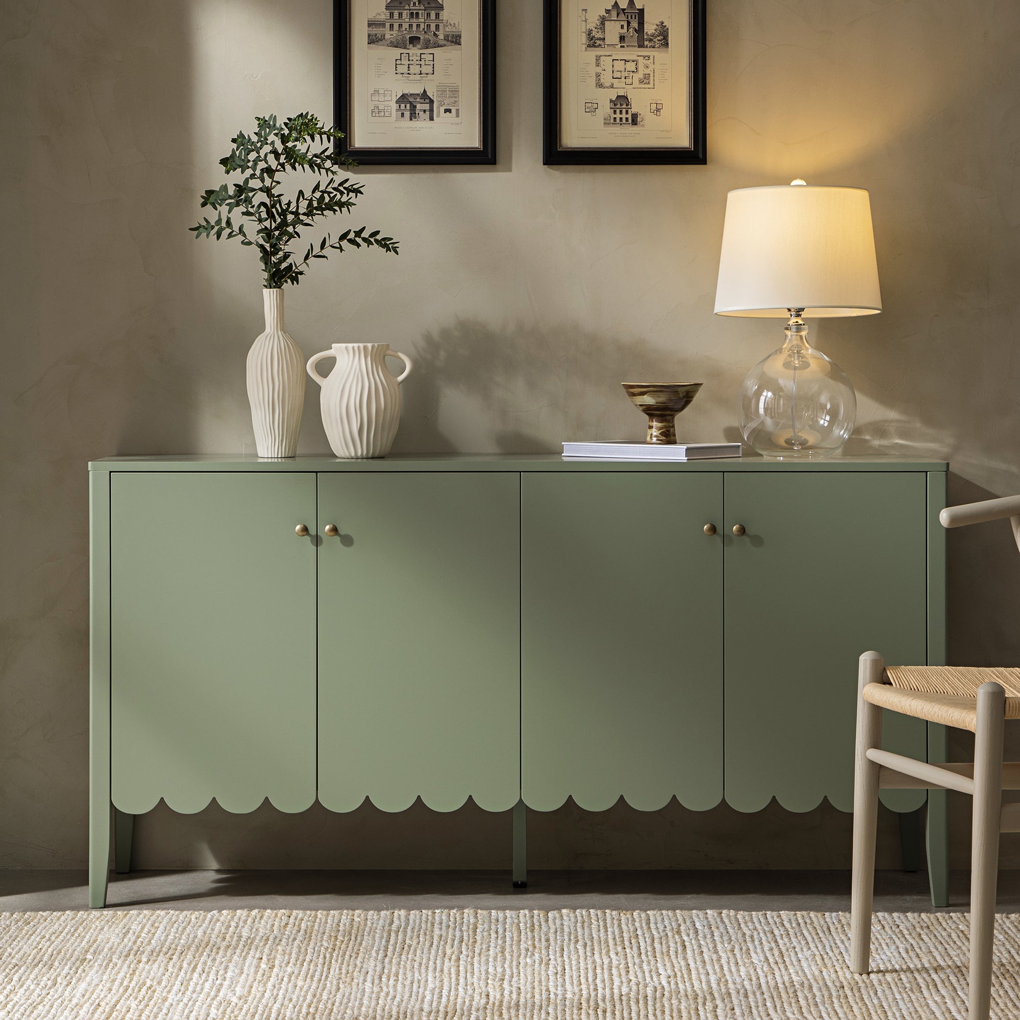 Henley Scalloped Edge 59 in. Wide Sideboard, Sage Green