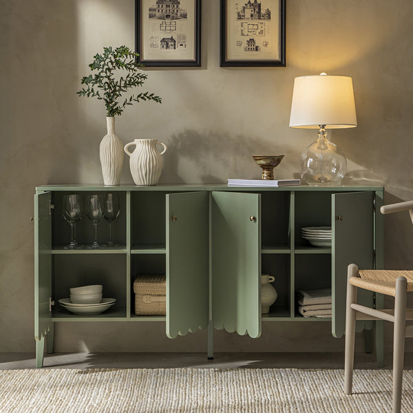 Henley Scalloped Edge 59 in. Wide Sideboard, Sage Green