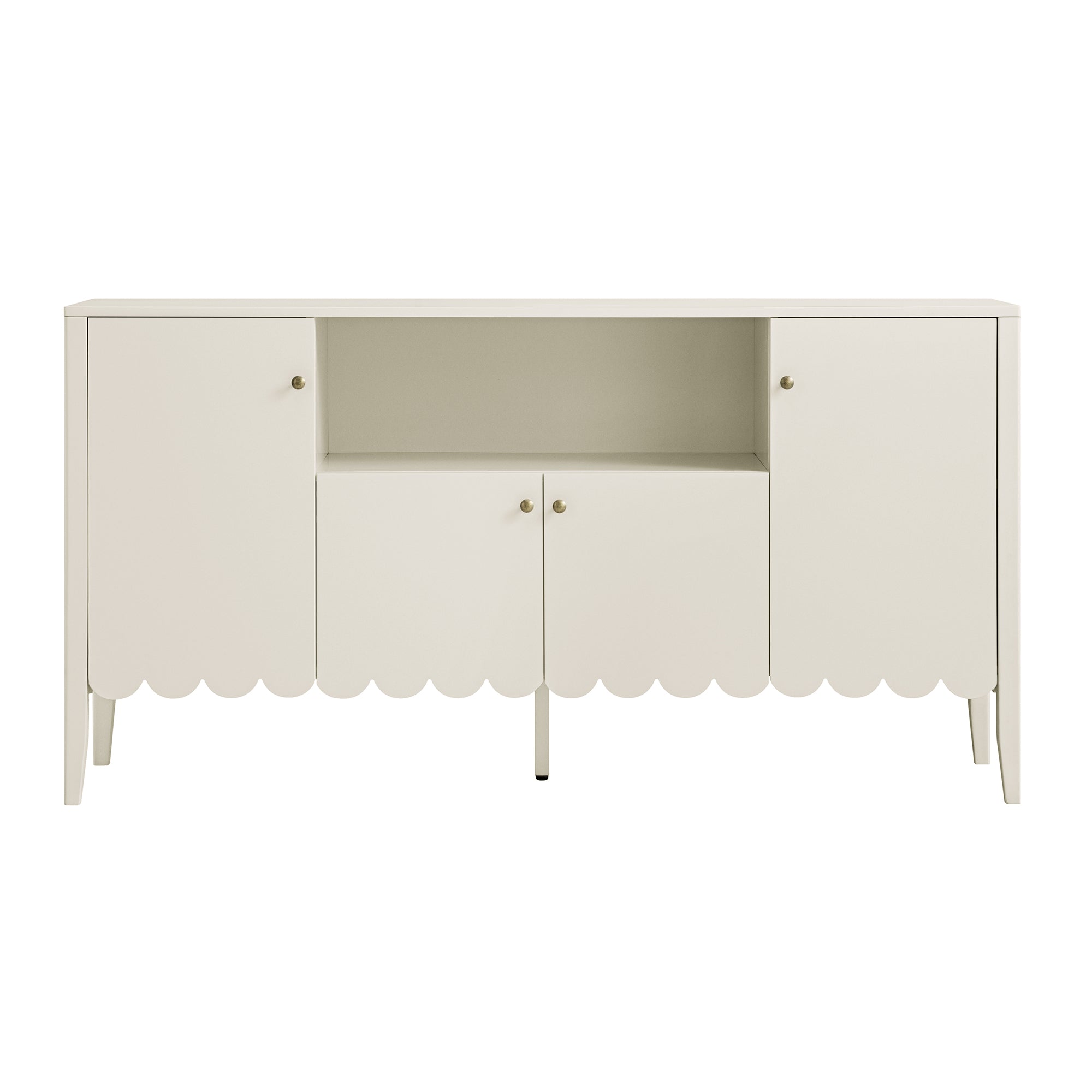 Henley Scalloped Edge 59 in. Wide Sideboard with Open Shelf, Light Sand