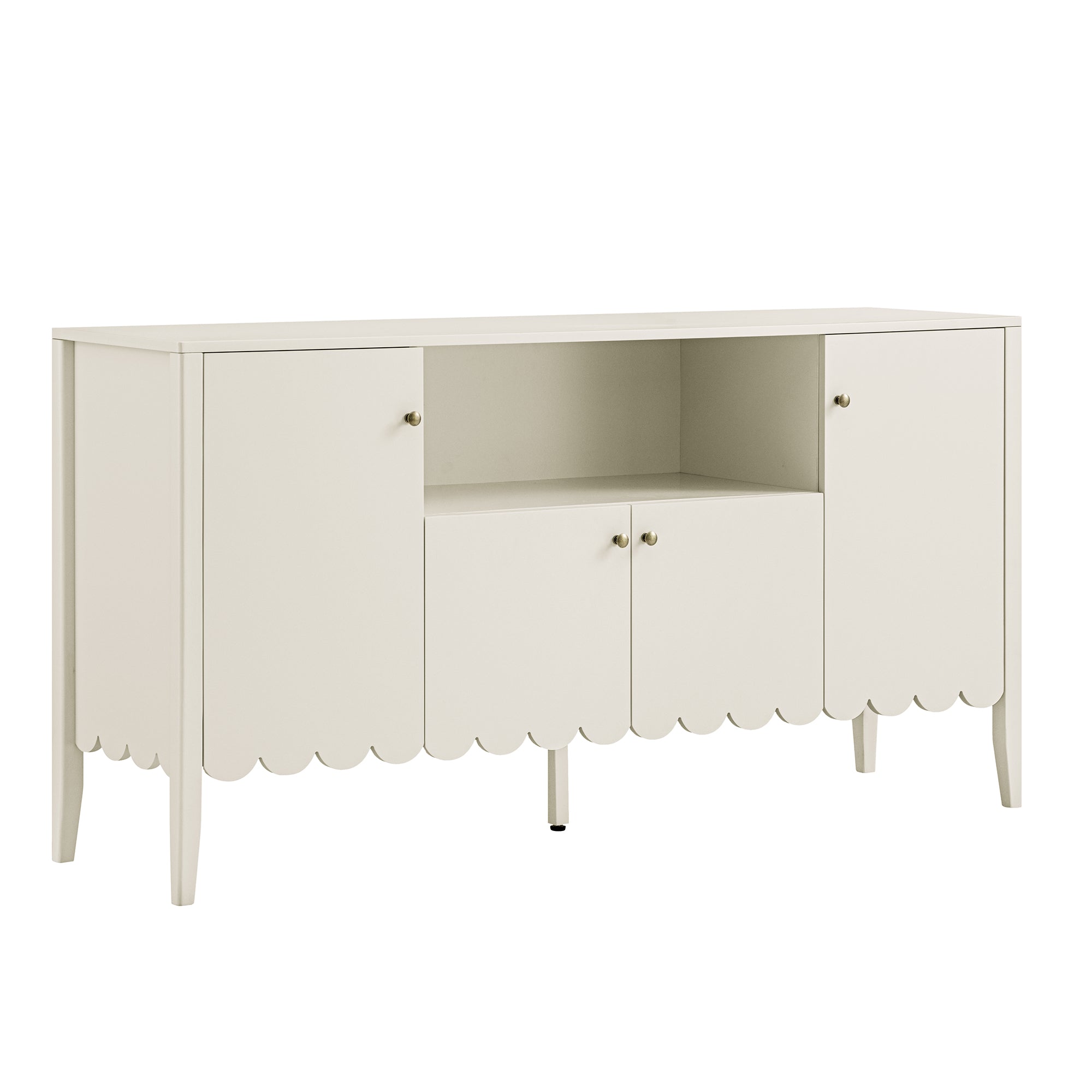 Henley Scalloped Edge 59 in. Wide Sideboard with Open Shelf, Light Sand