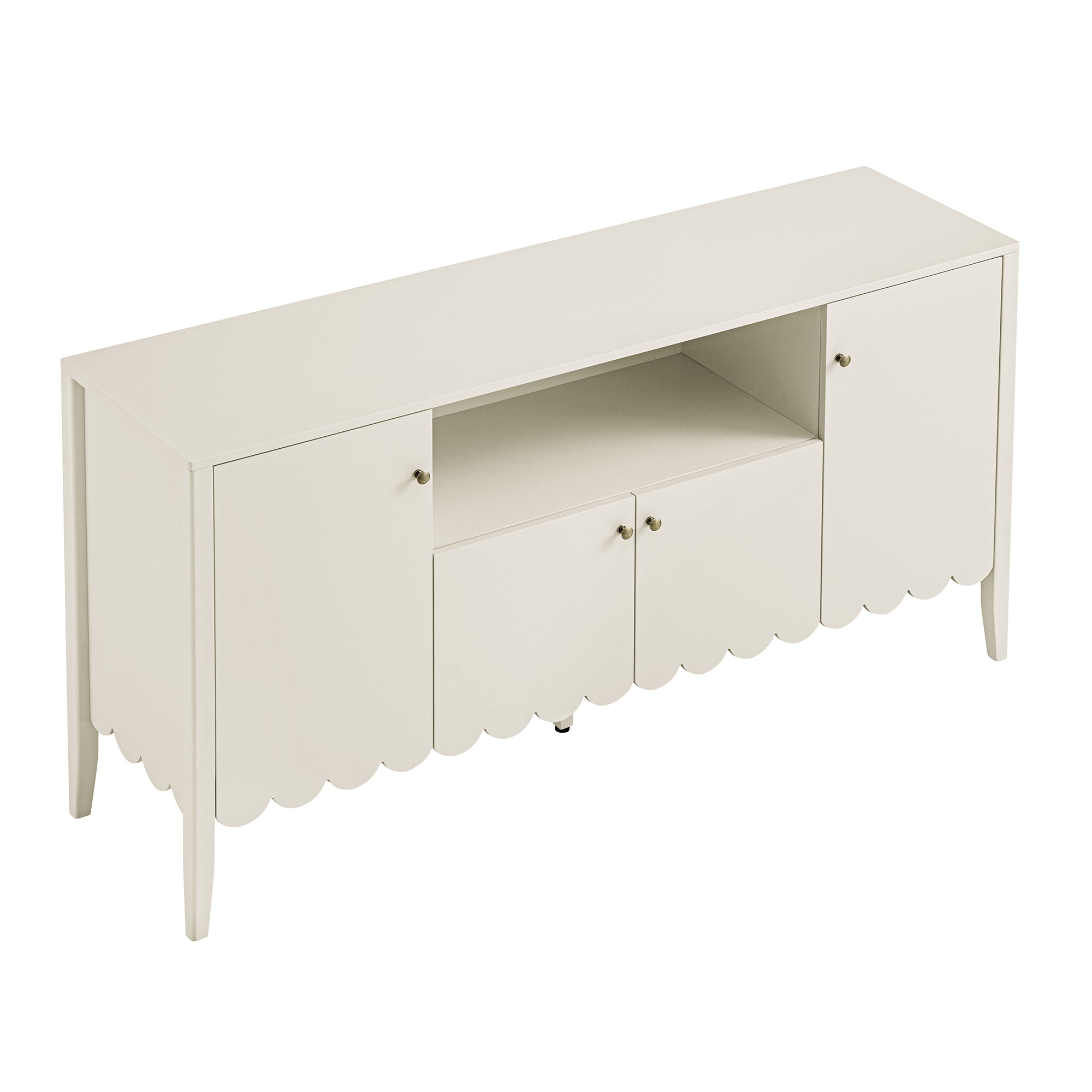 Henley Scalloped Edge 59 in. Wide Sideboard with Open Shelf, Light Sand