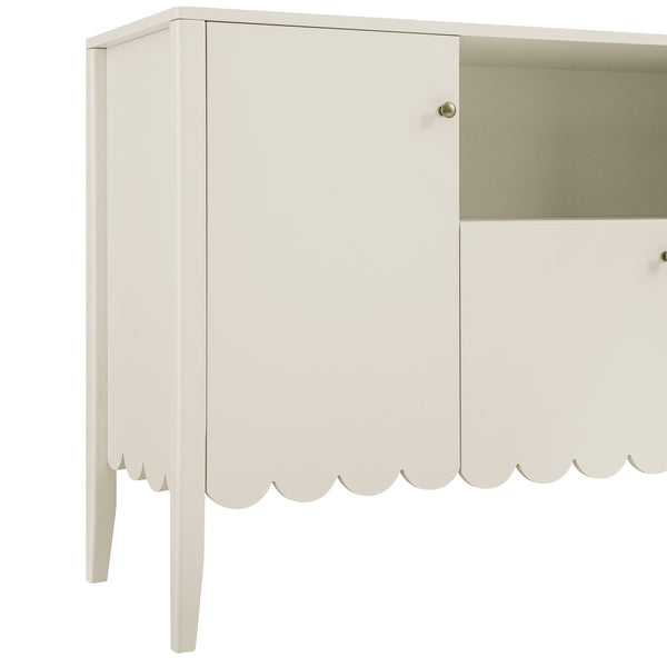 Henley Scalloped Edge 59 in. Wide Sideboard with Open Shelf, Light Sand