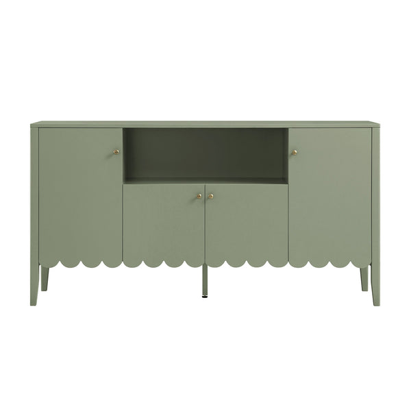 Henley Scalloped Edge 59 in. Wide Sideboard with Open Shelf, Sage Green