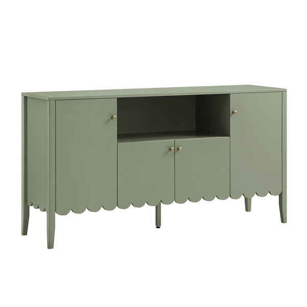 Henley Scalloped Edge 59 in. Wide Sideboard with Open Shelf, Sage Green