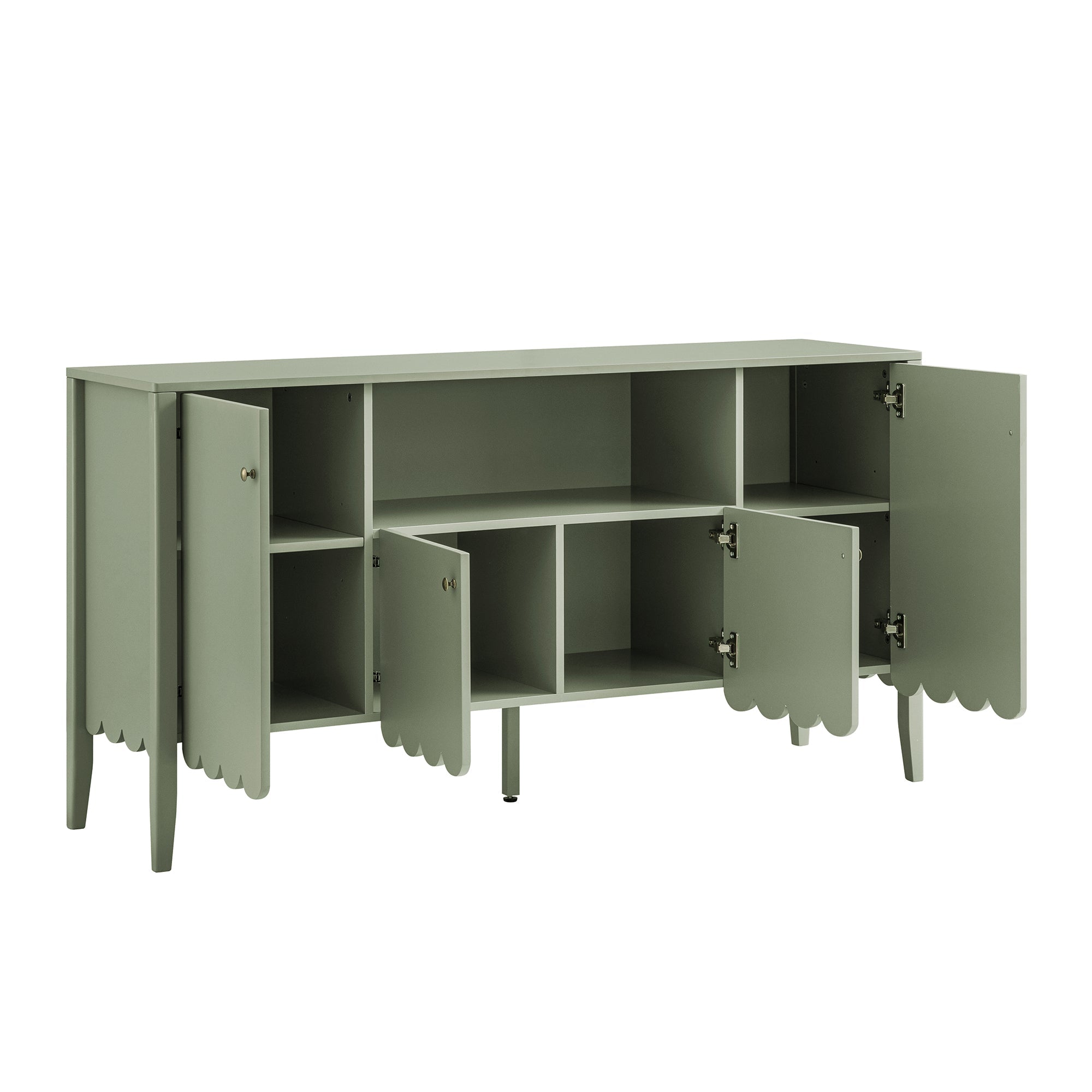 Henley Scalloped Edge 59 in. Wide Sideboard with Open Shelf, Sage Green