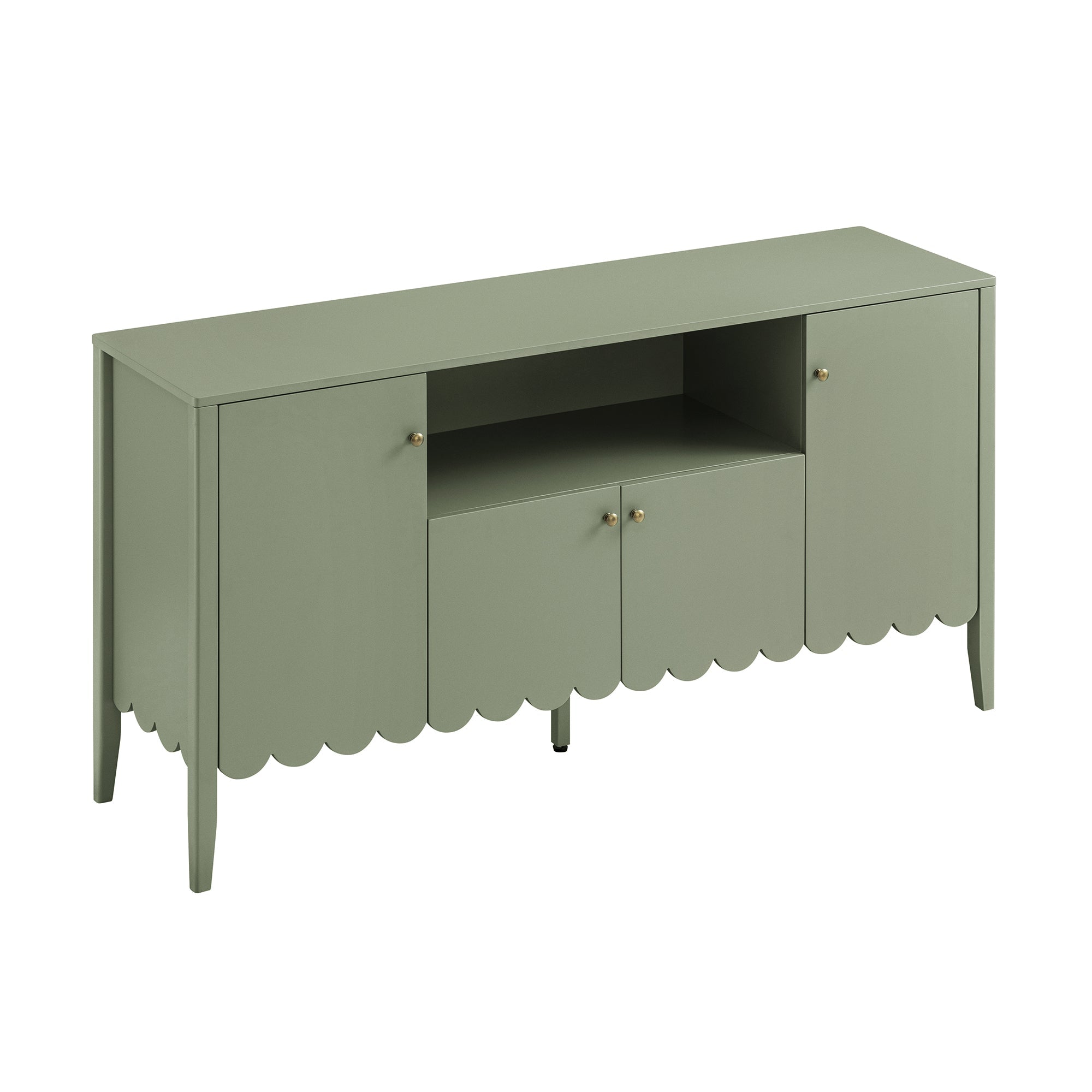 Henley Scalloped Edge 59 in. Wide Sideboard with Open Shelf, Sage Green