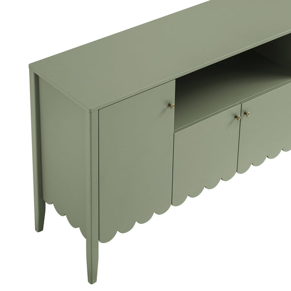 Henley Scalloped Edge 59 in. Wide Sideboard with Open Shelf, Sage Green