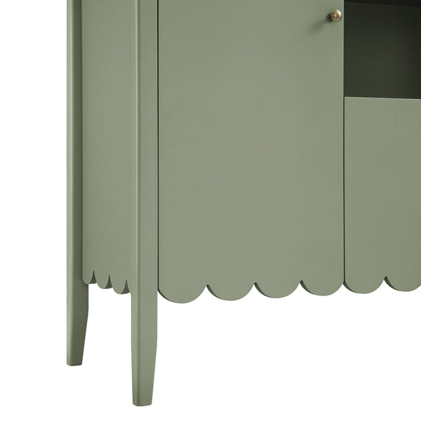 Henley Scalloped Edge 59 in. Wide Sideboard with Open Shelf, Sage Green