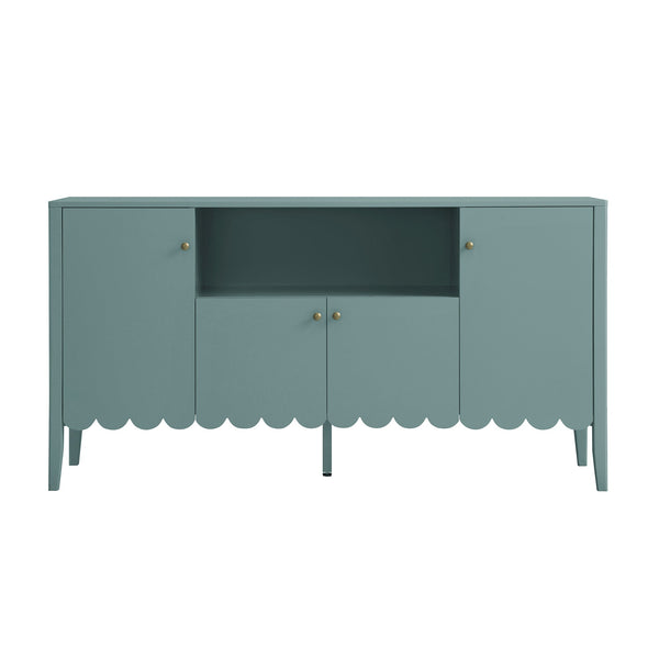 Henley Scalloped Edge 59 in. Wide Sideboard with Open Shelf, Blue Spruce